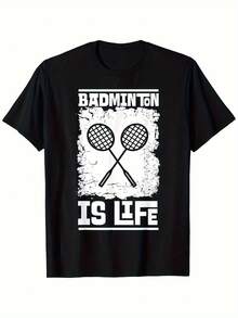 Badminton Player - Badminton Racket - Badminton T-Shirt - 100% Cotton - 180g - Black - View 1
