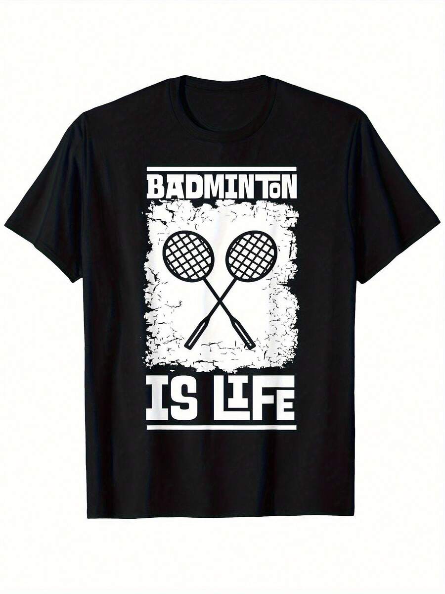 Badminton Player - Badminton Racket - Badminton T-Shirt - 100% Cotton - 180g - Black - View 1