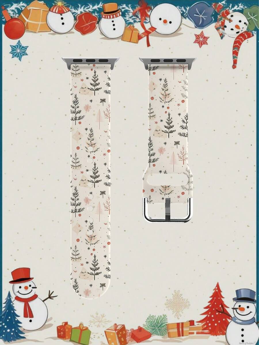 1pc Winter Forest Christmas Soft Elastic Breathable Comfortable Wristband Replacement Watch Band Compatible With Samsung,Imi, Garmin, Honor SmartwatcWatch 38mm 40mm 41mm 45mm 44mm 42mm 46mm 49mm, Fashionable Casual Multi-Color Silicone Strap Compatible With Apple Watch Ultra SE/11/10/9/8/7/6/5/4/3/2/1