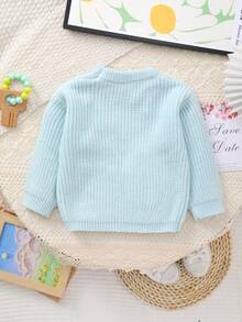 Infant Girls' Knitted Sweater With Delicate "Big Sister" Embroidery And White Floral Pattern, Soft And Cozy