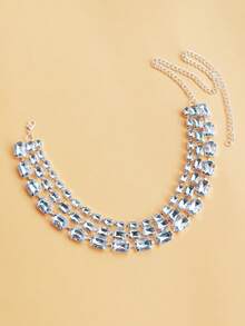 Multi-Layer Asymmetrical Crystal Necklace, Bridal Wedding Jewelry Accessory - Silver - View 3