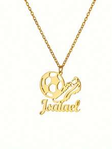 1 pieza Collar de fútbol personalizado con grabado - Joyería deportiva simple de acero inoxidable personalizada, diseño de balón de fútbol y zapato, regalo de cumpleaños, aniversario, familia, accesorios de fútbol, accesorio para aficionados al deporte, estética moderna, artesanía de calidad, cadena chapada en oro