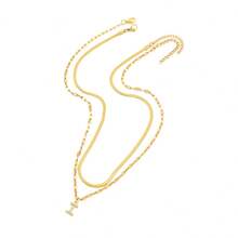 Set de 2 collares para mujer con cadena de estilo acolchado, cadena trenzada y cadena con colgante de inicial con circonita