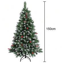 Árbol de Navidad artificial, con ramas de PVC que parecen naturales, para decoración navideña interior y exterior, con base de metal sólido, adornos navideños con bayas rojas y piñas, decoración del hogar, regalos de Navidad, decoración navideña