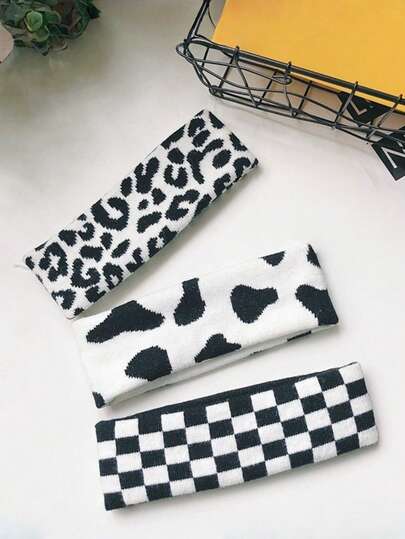 1pc Unisex Checkered/Cow Print/Leopard Print Headband, High Elastic Non-Slip Sweatband, Classic Black And White Color Scheme, Suitable For Daily Wear, Sports, Dates And Various Occasions,Gifts,Travel,Gifts For Women,Hair Stuff,Stocking Stuffers