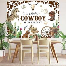 DCowboy Baby Shower Backdrop 7x5ft A Little Cowboy Is On The Way Western Theme Baby Shower Party Decorations Photography Background Banner Photo Studio Props10