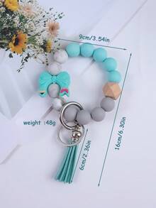 1pc Bowknot Silicone Beaded Colorful Keychain, Tassel Charm Wristlet Keyring, Bag Pendant Accessory, Key Chain, Car Key Anti-Lost Chain, Gift For Friends, Family, Teachers, Back To School Christmas