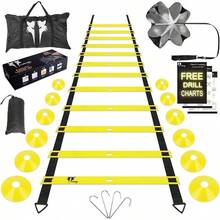 20ft Sports Agility Ladder For Men Women And Speed Youth Soccer Agility Training Equipment For Football Exercise Tennis Legs Workout With Speed Parachute Cones And Carry Bag