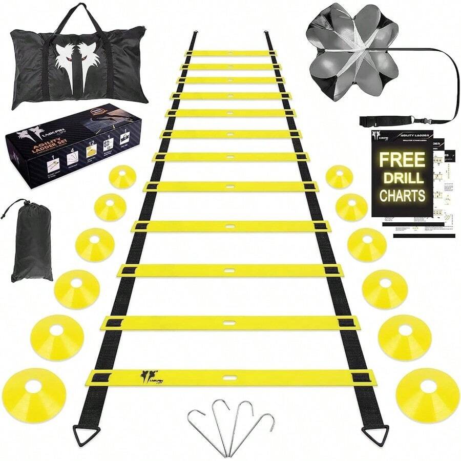 20ft Sports Agility Ladder For Men Women And Speed Youth Soccer Agility Training Equipment For Football Exercise Tennis Legs Workout With Speed Parachute Cones And Carry Bag