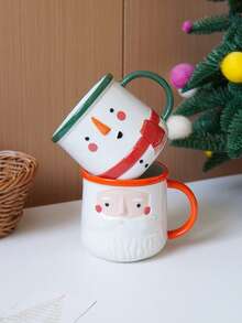 1pc Hand-Painted Santa Claus Ceramic Cup, Cute Snowman Coffee Mug, Exquisite High-Quality, Suitable For Christmas Home Decor, Drinkware For Christmas Eve Dinner, Office/Bedroom/Living Room, Gift