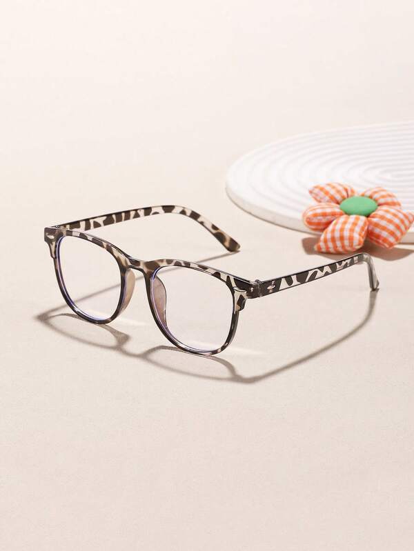 Okulary przeciwsłoneczne dla nastolatków w wieku 14-16 lat z filtrem światła niebieskiego, kwadratowe oprawki w stylu boho z nadrukiem w panterkę, modne, przezroczyste, odpowiednie do codziennego użytku i jako element dekoracyjny