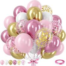 Juego de globos rosados – 12 pulgadas de metal, rosa claro y látex blanco, macarón pastel, decoración de fiesta para niñas y mujeres, cumpleaños, boda, baby shower, día de San Valentín kit de globos rosa metálico, rosa claro y blanco estilo macaron de 12", perfecto para decorar fiestas femeninas, baby showers, bodas y San Valentín con un toque dulce y delicado - Oro rosa - Ver 13