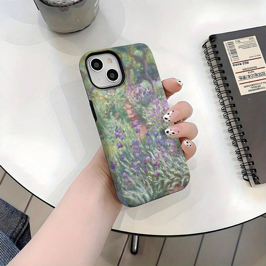 1pc [Monet Oil Painting] Monet Oil Painting Flowers Two-In-One Film Case - Tough, Dual Layered Case For Durable, Drop-Proof - For IPhone17,  16, 15, 14, 13, 12, 11, 8, 7, X, XS, XR, Plus, Pro, Max, Mini, SE2, SE3, Perfect Gift For Friends Family Loved - trắng - Xem 1
