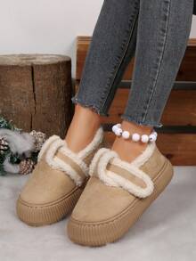 نعال منزلية نسائية مبطنة بالفليس السميك والملون، ذات نمط معين أنيق غير متماثل، للارتداء الداخلي في فصلي الخريف والشتاء