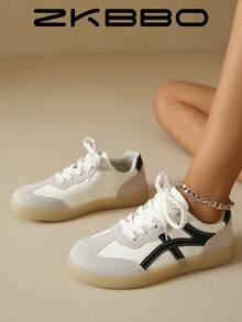 Giày thể thao thường ngày cho nữ, đế phẳng, nhẹ, đế mềm, thoải mái khi tập thể dục, đi bộ, khiêu vũ - Đen và trắng - Xem 4