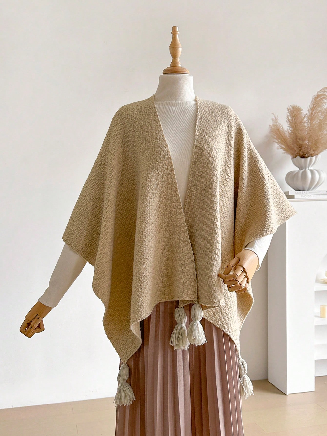 1 قطعة شال/بطانية محبوكة ذات ملمس نسيجي ملون أحادي...