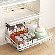Extendable Cabinet Organizer, Pull-Out Pantry Shelves, Expandable Drawers, Drawer Rack For Home Kitchen Under Sink Cabinet, Adjustable Width 31-49 Cm - 白色 - 查看 1