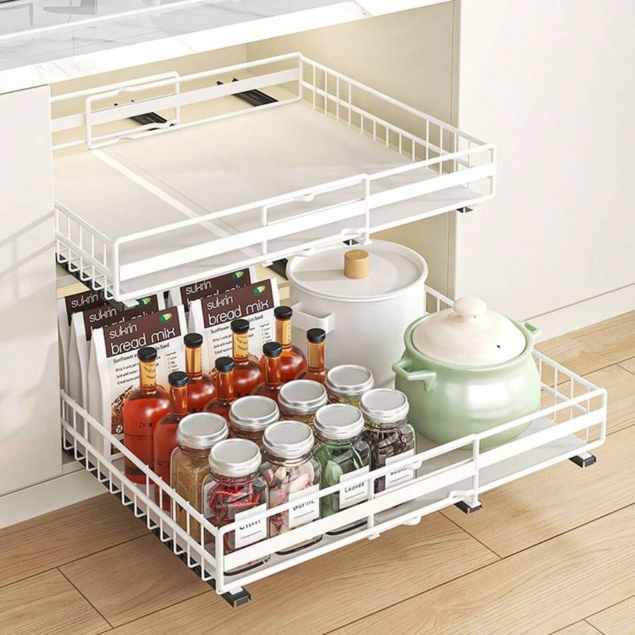 Extendable Cabinet Organizer, Pull-Out Pantry Shelves, Expandable Drawers, Drawer Rack For Home Kitchen Under Sink Cabinet, Adjustable Width 31-49 Cm - trắng - Xem 1