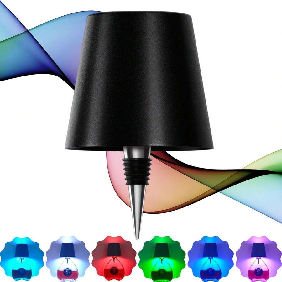 Bottle Lamp LED Bottle Lights For Bottles, Cordless Lampshade, 10 Dimming Colors, Bottle Stopper Night Light Kit, Rechargeable RGB Touch-Dimmable, For Home, Bar, Wedding, Party Perfect Gift Perfect Creative Gift 1200mAh Battery IP44 - 黑色 - 查看 1
