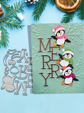 Christmas + 1 Metal Cutting Knife Mold, Christmas Penguin Cutting Mold, DIY Paper Card Craft, Carbon Steel Mold For Cutting And Pasting Thin Sheets, Greeting Card Craft Decoration, Decorative Embossing, And Home Project Making Tools