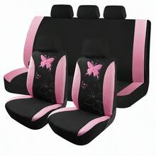 5-Seat 9pcs Set Butterfly Print Car Seat Covers, Fit For Regular 5-Seat Vehicles