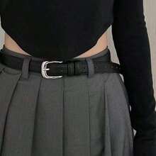 A Simple Yet Elegant Shiny Silver Buckle Leather Belt Suitable For Students And Young People For Decoration, Korean Style For Autumn, Autumn, Halloween, Suitable For Gifting To Best Friends, Friends, Elders, Colleagues, Partners, Suitable For Dance Parties, Gatherings, Social Events, Can Be Used As Birthday Gifts, Christmas Gifts, Halloween Gifts, Easter Gifts, New Year Gifts, Valentine's Day Gifts, Back-To-School Gifts, Graduation Gifts, Party Gifts - màu nâu - Xem 5