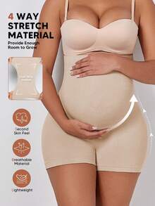 Women's High Waisted Maternity Belly Support Shorts With Expandable Belly Panel