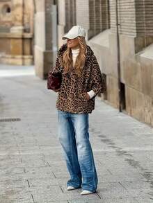Chaqueta con capucha de manga larga con bolsillos con cremallera de estampado de leopardo, para uso casual en otoño/invierno - Multicolor - Ver 4