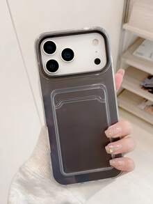 Funda de teléfono con ranura para tarjeta de unicolor minimalista, material de 2 en 1, funda de teléfono con ranura para tarjeta de color caramelo compatible con Apple 16 15 14 13 12 11 Pro Max 16 Plus 17 17 Pro Max, simple, anti-caída, transparente, funda suave, regalo de Pascua y primavera - Negro - Ver 3