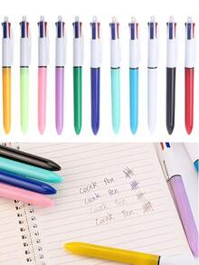 11pcs Colored Pens Set, Smooth Writing Retractable Ballpoint Pen With 4 Ink Colors, Back To School/Office Supplies For Teachers Students Nurses - 彩色 - 查看 1