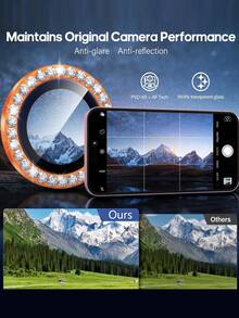 3 piezas Película protectora de lente de cámara con diamante para iPhone 17 Pro/17 Pro Max, protector de pantalla de vidrio templado 9H con anillo decorativo de metal (Diamante Naranja) - Naranja - Ver 5
