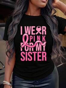 Women's Plus Size Printed T-Shirt, Breast Cancer Awareness T-Shirt - Cotton Crew Neck Short-Sleeved Top, Regular Fit, Casual Shirt, Sizes S-5XL. Wear Pink Ribbon T-Shirts Are Perfect For Breast Cancer Awareness And Those Affected By The Disease During October. They Make A Great Gift For Family Or Friends. Machine Washable.