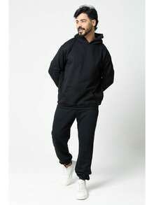 Men's Polyester Hoodie Set - Spring/Autumn Casual Clothing Set - Black - View 4