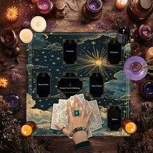 1pc Mystical Sun And Moon Tarot Reading Mat - Polyester Astrology Tablecloth With Zodiac Wheel, Crescent Moons, And Stars, Perfect For Home Decor Boho Playmat Cloth Astrology Decor - Multicolor - View 5