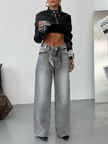 SQUALO Jeans de mujer con efecto lavado en azul, desgarrados y con efecto desgastado, estilo urbano