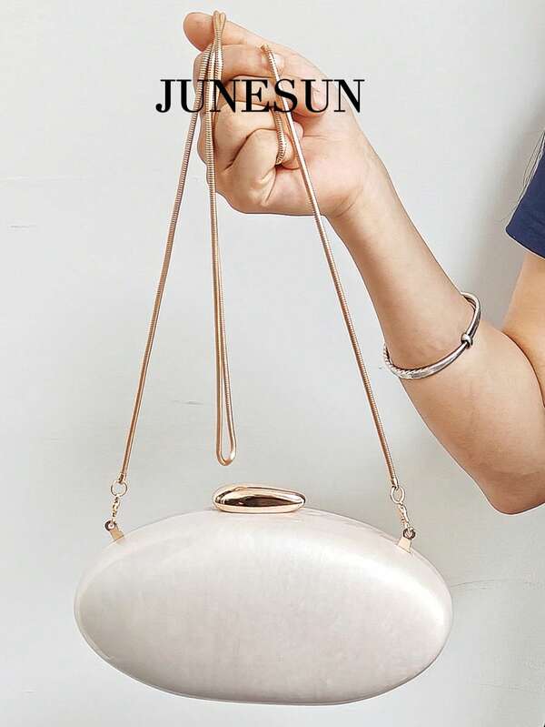 Elegante neue eiförmige Abendbag aus elfenbeinfarbenem Acryl, edle Damen Hochzeits-/Abendtasche, modische Clutch mit Kette, Braut Umhängetasche, Geldbörse, Kosmetiktasche