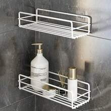 1 suport de duș, suport de depozitare montat pe perete fără perforații, suport de duș autoadeziv, raft suspendat versatil pentru articole esențiale de baie și bucătărie, accesorii pentru baie