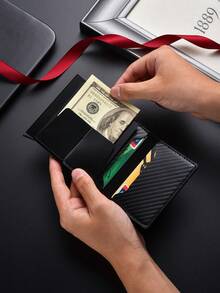 Aluminum Alloy Carbon Fiber Pattern Multi-Card Wallet, Automatic Pop-Up Card Holder, Unisex Credit Card Case Valentine's Day Gift Valentine'S Day - Multicolor - View 4