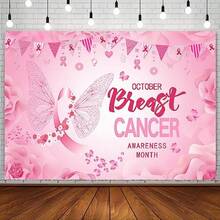D7x5ft Breast Cancer Awareness Backdrop For Photography Breast Cancer Party Decorations Banner Pink Ribbon Butterfly Breast Cancer Awareness Background Supplies For Home Office10