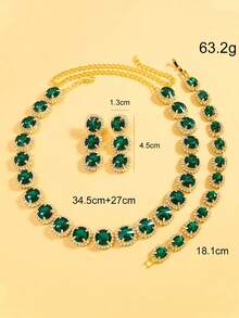 STONEFANS 1 套银色奢华新娘首饰套装，绿色项链和耳环婚礼配饰 - JL1701金色+ck1697金色 - 查看 3