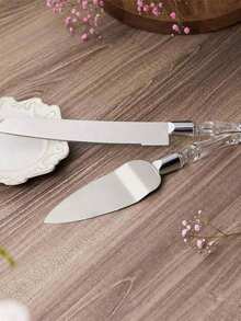 Stainless Steel Wedding Cake Cutting Set, Includes Cake Knife And Cake Server, Silver Blade With Acrylic Crystal-Like Handle, Perfect For Weddings, Bridal Showers, Anniversaries, Housewarming, Birthdays, And Christmas Gifts - Multicolor - View 6