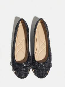 女士时尚平底乐福鞋，法式低帮蝴蝶结一脚蹬鞋，黑色圆头百搭软底舒适休闲一脚蹬芭蕾平底鞋，2025 年秋季新品 - 黑色 - 查看 8