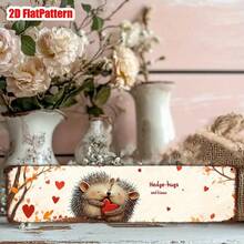 1pc Retro Hedgehog Love Metal Foil Sign - Cute 2D Flat Design With Hedgehog And Heart, 3.94 X 15.75inch , Home, Cafe, Bar Or Farmhouse Wall Decoration, Cafe Wall Art |   Pastoral Style Wall Painting |   Decorative Aluminum Foil Sign