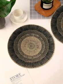 1 pièce-8 pièces Sets de table ronds rayés en jute, sets de table ronds noirs vintage, sets de table à motif de lignes, sets de table ronds de style moyen-oriental, convient pour restaurant, fête, décoration de mariage