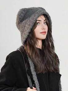 1pc Women's Long Ear Knitted Hat, Casual Cute Bohemian Elegant Warm Earflap Knit Cap For Winter, New Autumn/Winter Fluffy Bear Design