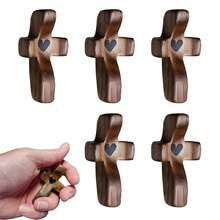 5 piezas de cruces de madera para aliviar la ansiedad - Mi latido del corazón, cruces de bolsillo de nogal para aliviar la ansiedad y la oración, regalos de bendición cristiana para adultos y niños - Multicolor - Ver 3