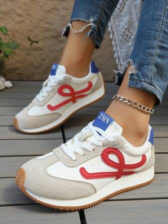 Plus Size Women's Sneakers, New Gump Shoes, Versatile Lace-Up Soft Bottom Comfortable Breathable Flat Simple Casual Trainers, Fashionable Outdoor Sports Shoes