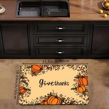 1 pièce Tapis d'entrée avec motifs d'impression de dinde/citrouille de Thanksgiving, rectangle en polyester absorbant et séchage rapide, convient pour la décoration intérieure et extérieure de la maison, de la chambre, de la salle de bain, de la cuisine et de la salle à manger, idéal comme cadeau d'anniversaire, d'automne, d'hiver, pour les fêtes et la cour