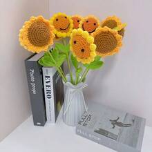1/5/10Pcs Handmade Crochet Sunflower, Eternal Artificial Woven Sunflower Flowers, Smile Knitted Simutation SunFlowers, Preserved Flower, Best Gift For Christmas Day, Birthdays, Weddings, Graduations,Teacher's Day. Suitable For Home Decor In Restaurant, Room Decor, Bedroom, Holiday Gift & Party Halloween Decoration.