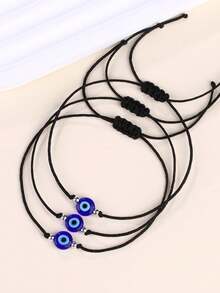 12pcs/Set Red & Black Cord Bracelets With Glass Eye Beads - Black - View 3